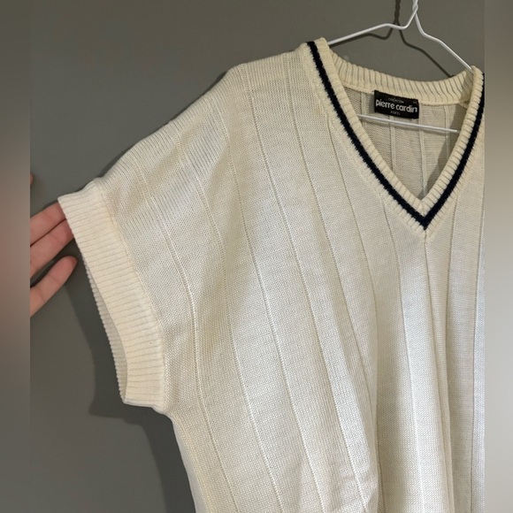 Vintage 90s Pierre Cardin Luxury Cream Short Sleeve  Wool Vest Sweater - Picture 3 of 6
